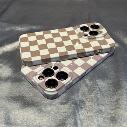 RetroCheck Iphone Case - Pink and Brown Color